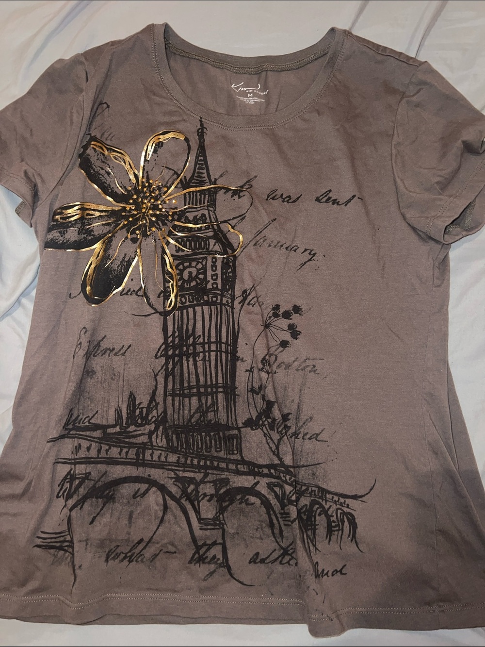 Kim Rogers Brown Tee with Black Graphic Detail